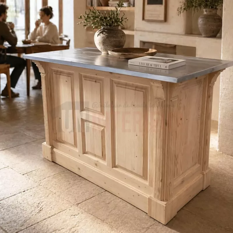 Comptoir 140cm pin massif et zinc - Uninterieur, l'excellence à la française