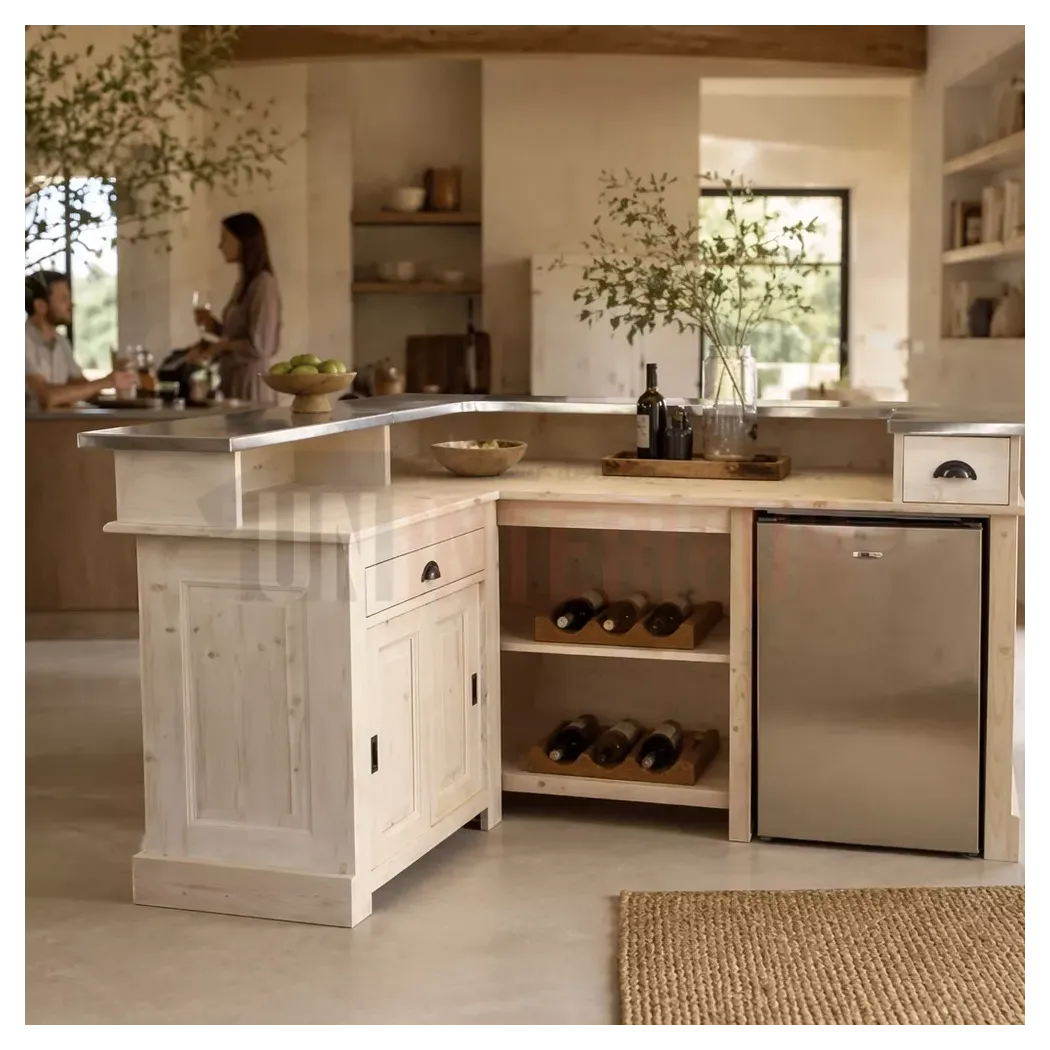 Meuble bar d'angle en 180cm x 140cm avec plateau zinc - Uninterieur, spécialistes du comptoir de bar depuis 1996