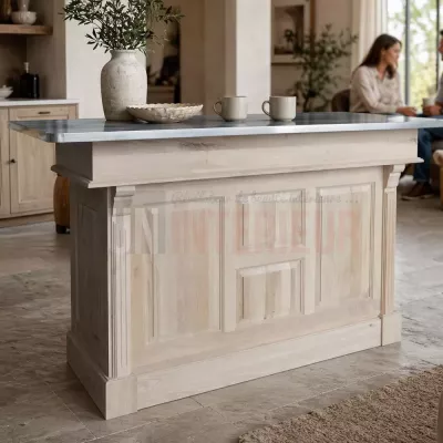 Pôle central de cuisine : îlot en pin massif - Uninterieur