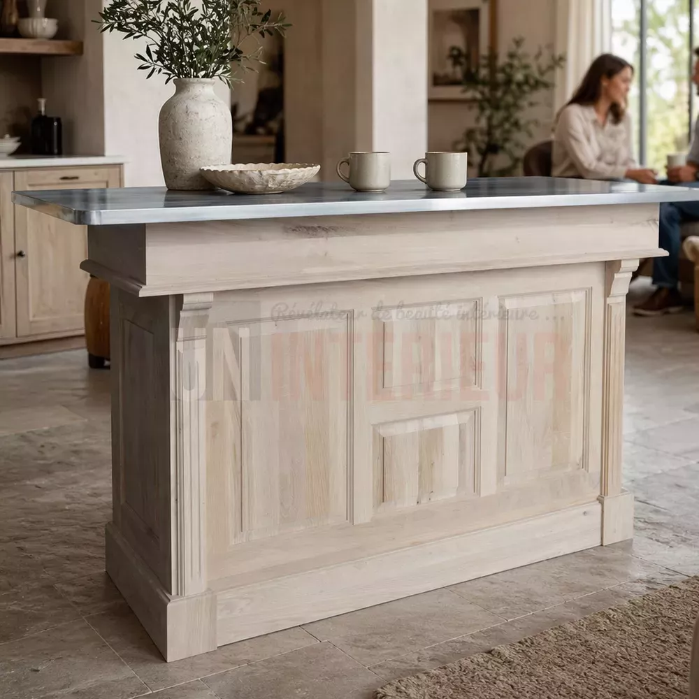 Pôle central de cuisine : îlot en pin massif - Uninterieur