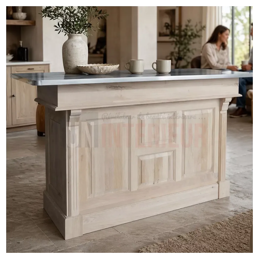 Pôle central de cuisine : îlot en pin massif - Uninterieur