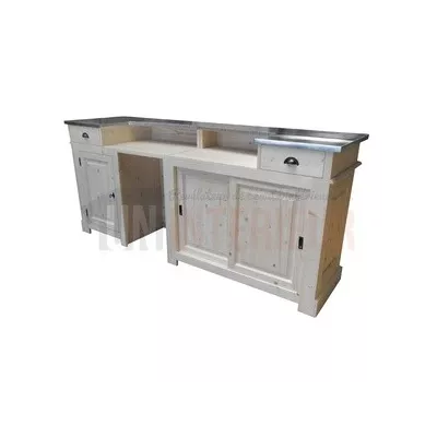 Comptoir de bar froid CHR en pin massif 240cm avec espace frigo - Chester