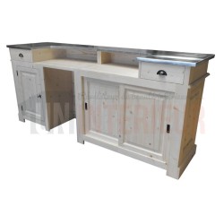 Comptoir de bar froid CHR en pin massif 240cm avec espace frigo - Chester