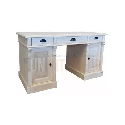 Bureau 140cm en pin massif équipé de 3 tiroirs et 2 portes - President