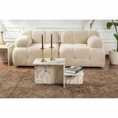 Table Basse Harmony Blanc Gris 80 x 40 x 40 cm Marbre