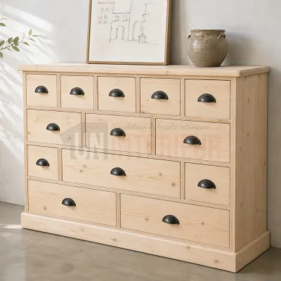 Mercière en pin massif, meuble de métier type meuble de mercerie en pin massif, 13 tiroirs - Uninterieur