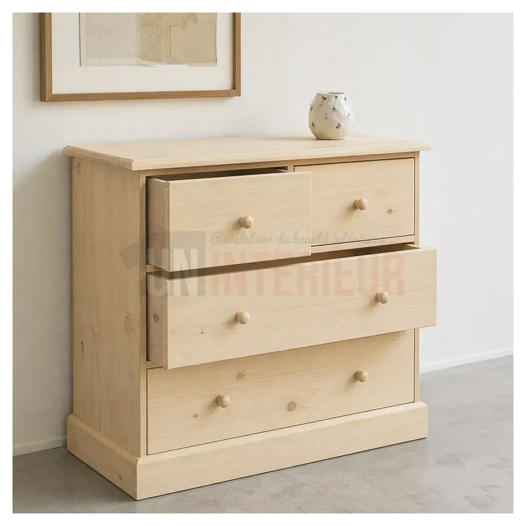 Commode 4 tiroirs en pin massif - Uninterieur