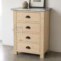 Rangement de cuisine 4 tiroirs avec plateau en zinc, en pin massif naturel, brut - Uninterieur
