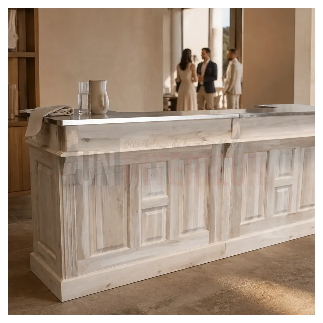 Comptoir bar en chêne massif, 240cm, qualité supérieure et plateau Zinc - Uninterieur