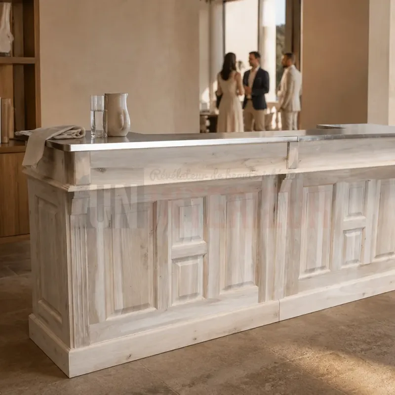 Comptoir bar en chêne massif, 240cm, qualité supérieure et plateau Zinc - Uninterieur