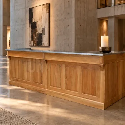 Mobile bar angolare 300 cm x 140 cm in rovere massiccio - Settore alberghiero e della ristorazione