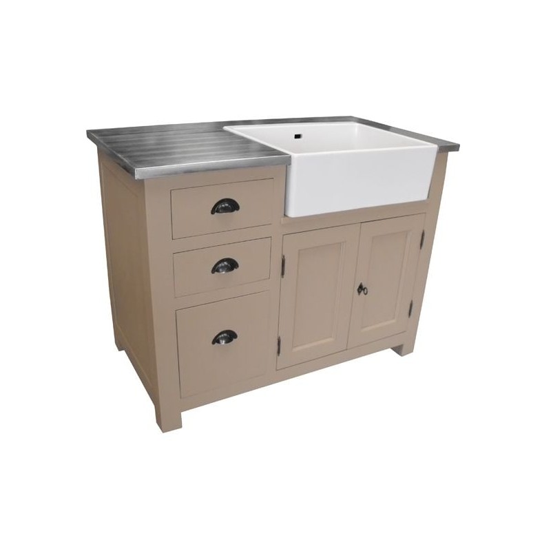 Meuble évier de cuisine en pin massif, évier céramique inclus - Straight