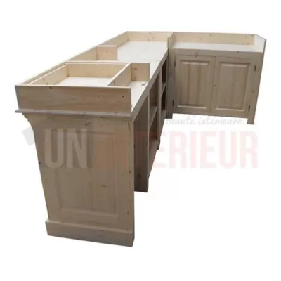 Meuble bistrot sur-mesure en pin massif 300cm, 3 parties