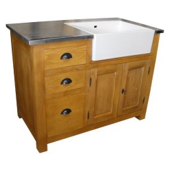 Meuble évier de cuisine en pin massif, évier céramique inclus - Straight