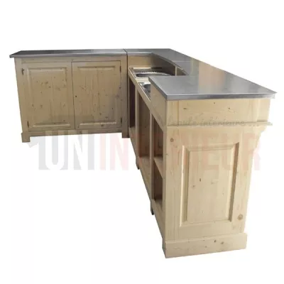 Bar sur-mesure en pin massif 250cm avec retour en L