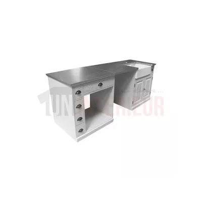Cuisine sur-mesure en pin massif blanche antiquaire vieilli - 5 éléments