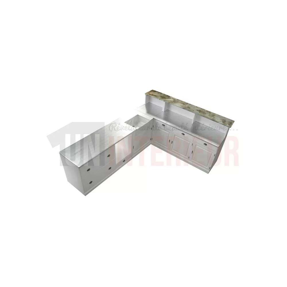 Cuisine sur-mesure en pin massif - Zinc véritable - 4 éléments