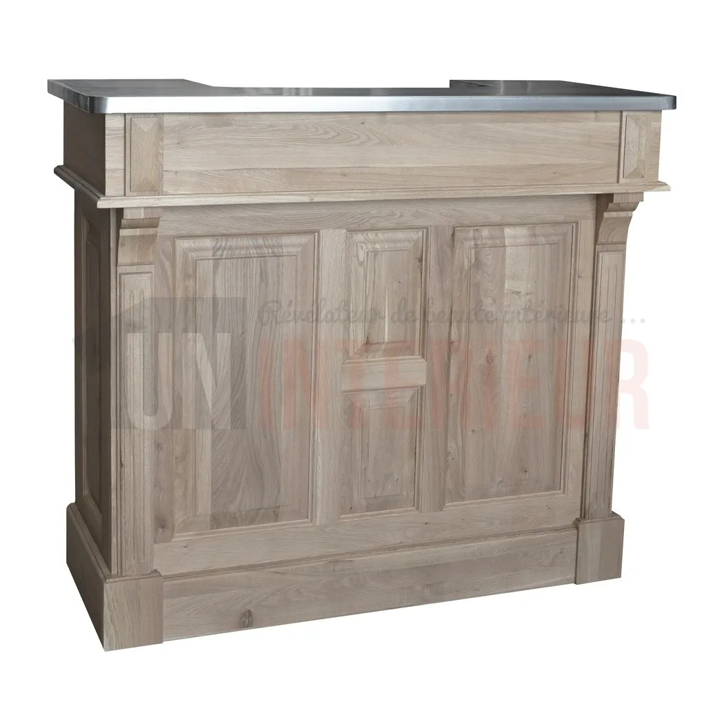 Comptoir de bar en chêne massif et zinc 140cm - Chester