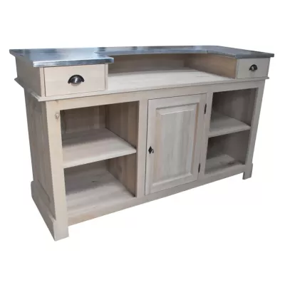 Meuble bar zinc en chêne massif 180cm - Chester