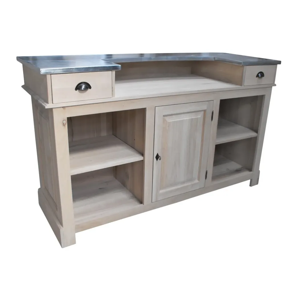 Meuble bar zinc en chêne massif 180cm - Chester