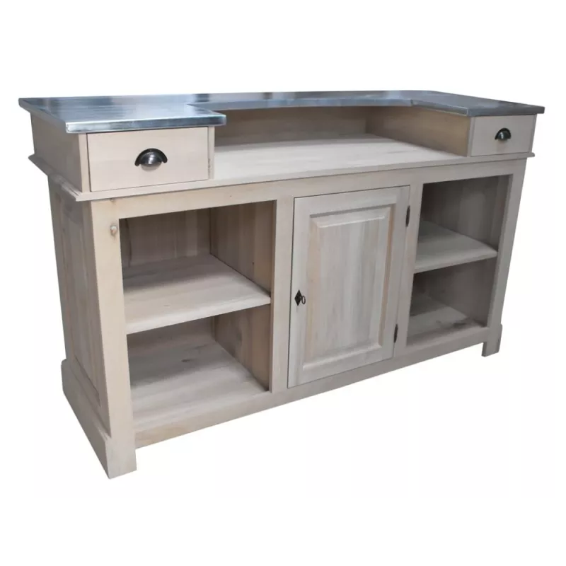 Meuble bar zinc en chêne massif 180cm - Chester