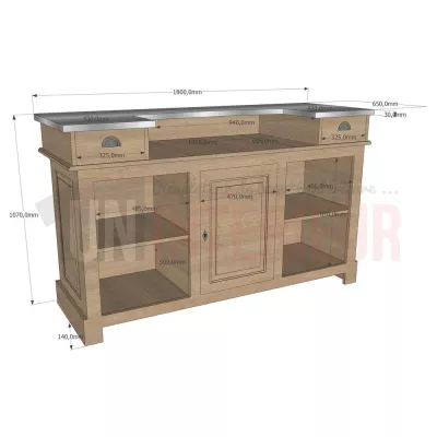 Meuble bar zinc en chêne massif 180cm - Chester