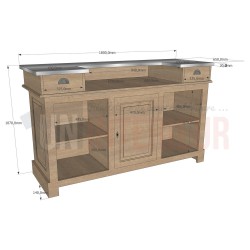 Meuble bar zinc en chêne massif 180cm - Chester