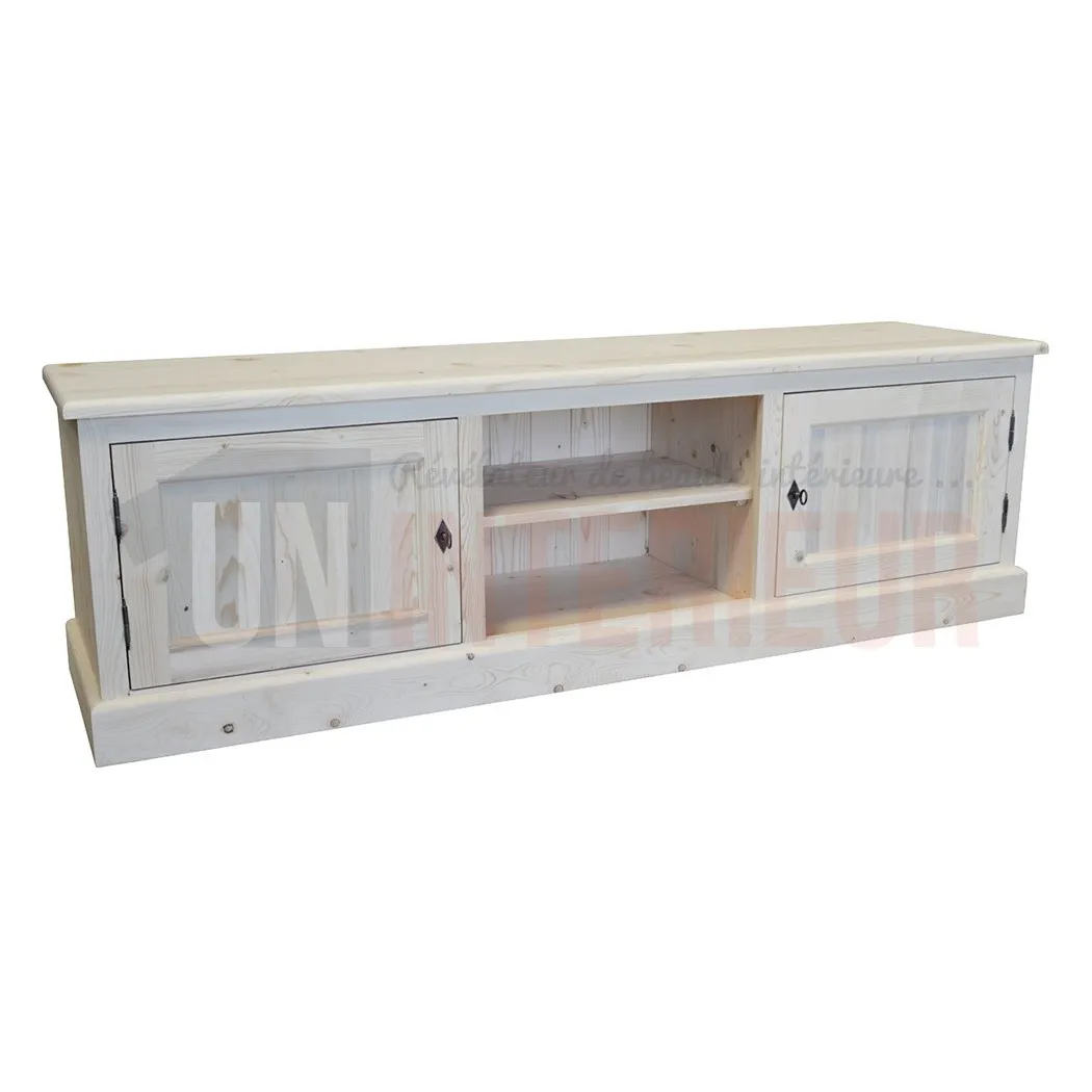 Meuble télévision 180cm en pin massif, 2 portes - Bust