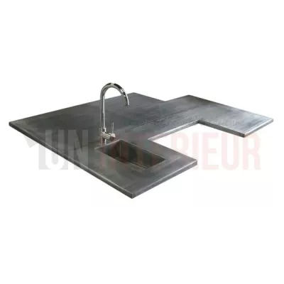 Plan de travail en zinc sur mesure avec évier frappé - Zinc gris anthracite