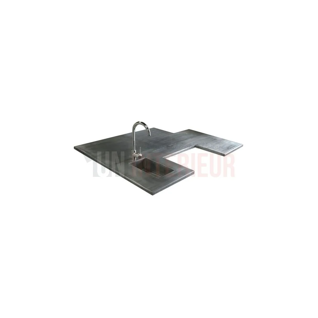 Plan de travail en zinc sur mesure avec évier frappé - Zinc gris anthracite