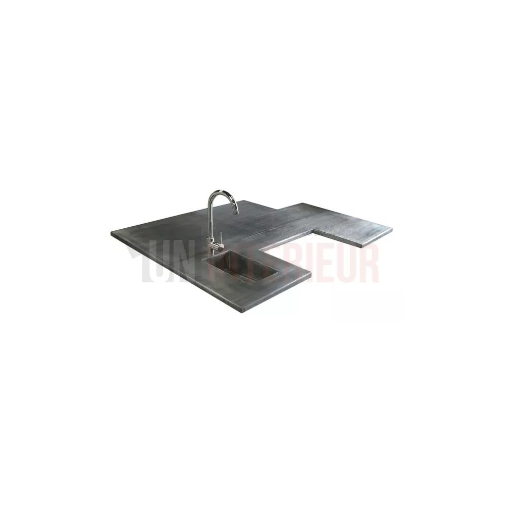 Plan de travail en zinc sur mesure avec évier frappé - Zinc gris anthracite