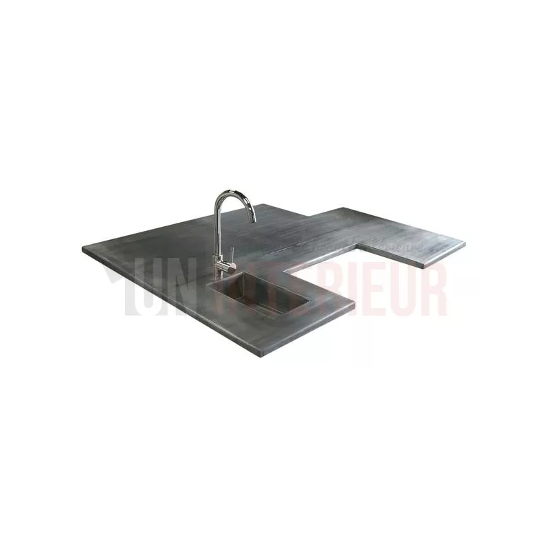Plan de travail en zinc sur mesure avec évier frappé - Zinc gris anthracite