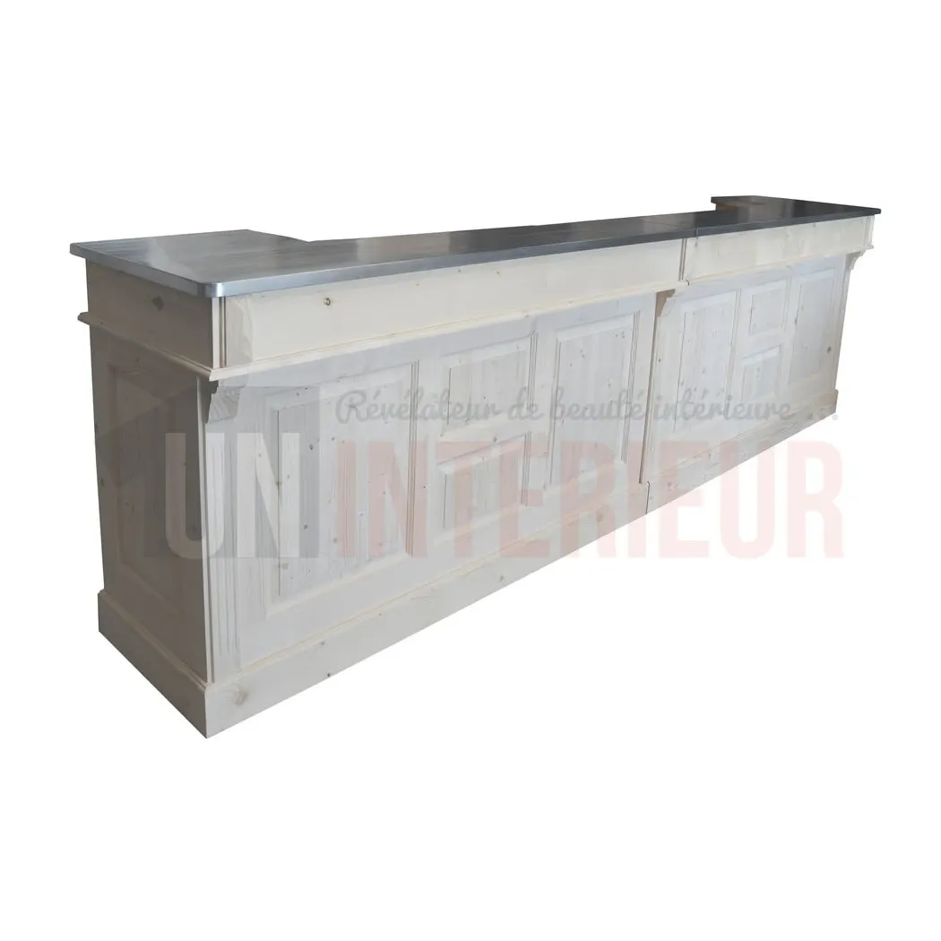 Grand comptoir de bar professionnel en pin massif 360cm - Chester