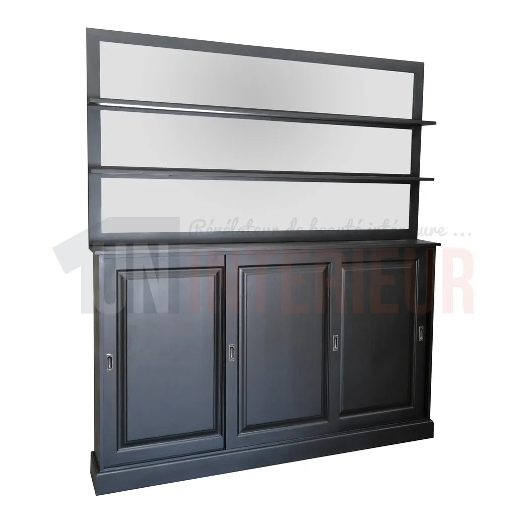 Meuble d'arrière de bar en pin massif 180cm avec miroir - Glasgow