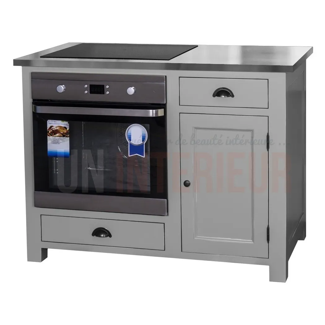 Meuble cuisson 120cm en pin massif pour four et plaque encastrables - Straight