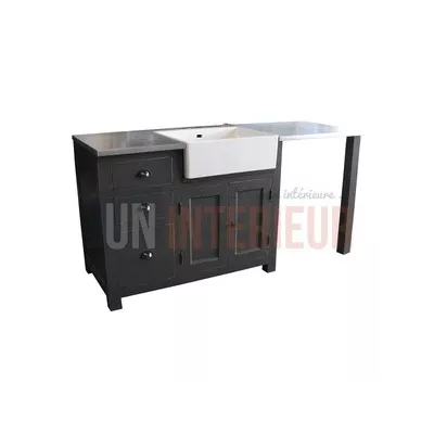 Table sur-mesure en pin massif avec plateau zinc acier 180cm