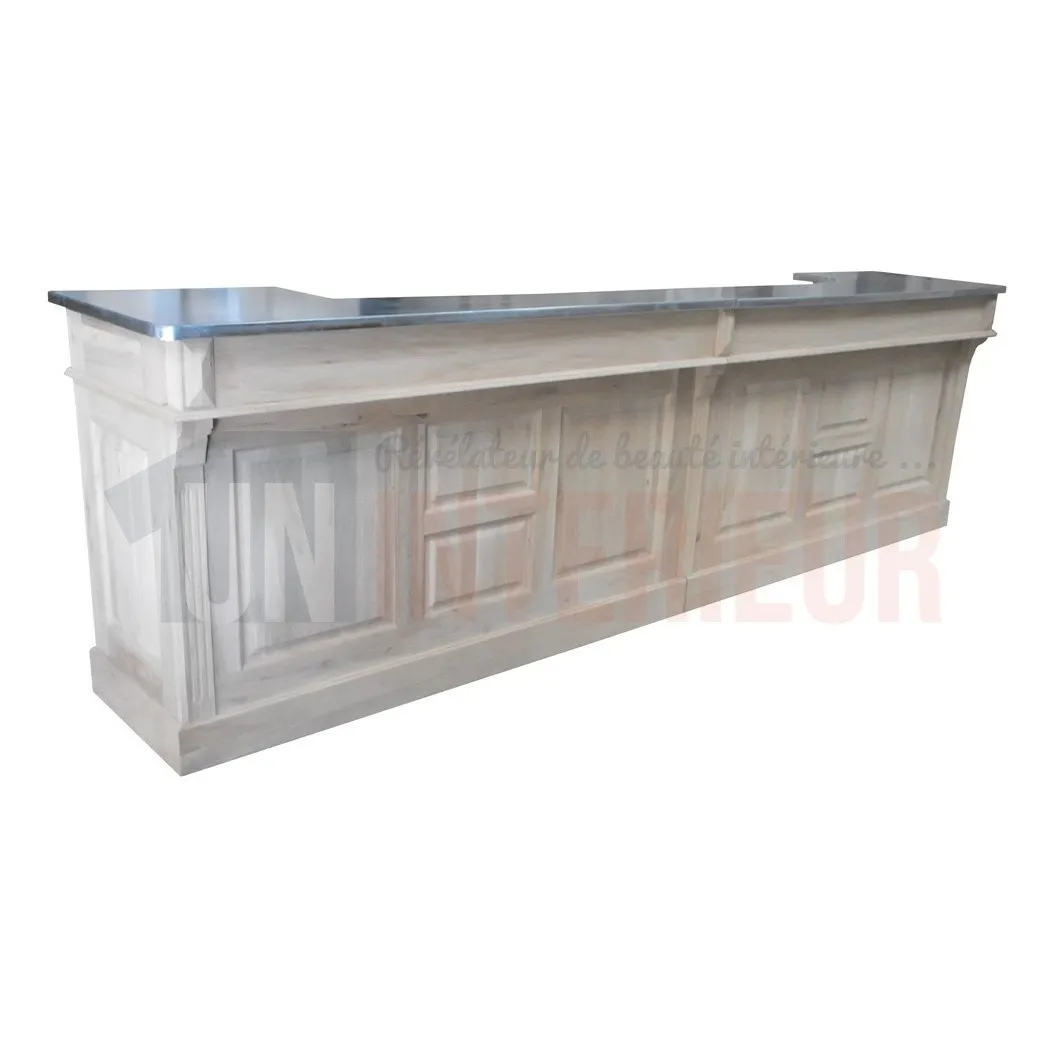 Meuble de bar chêne massif 360cm avec plateau zinc ou chêne - Chester