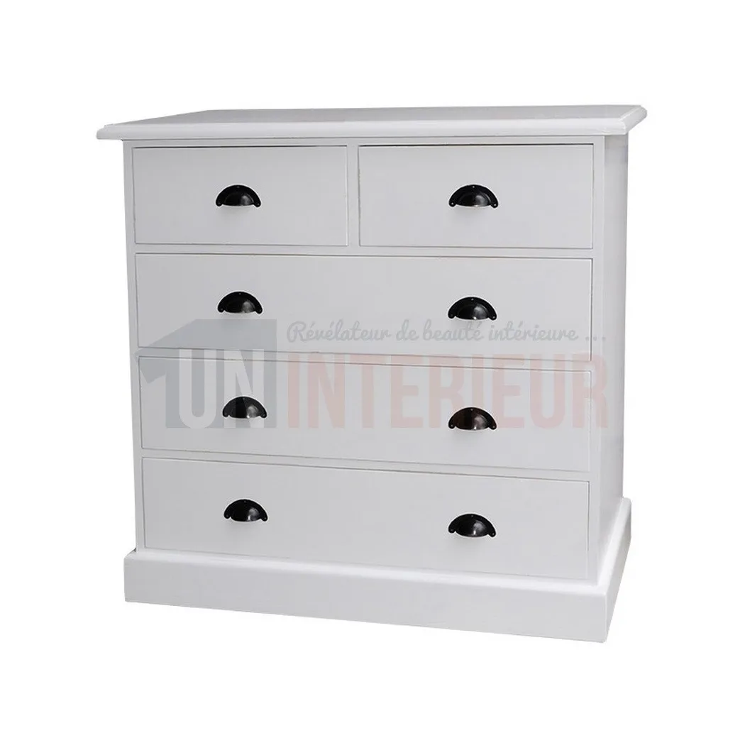 Commode en pin massif, 5 tiroirs - Faceby