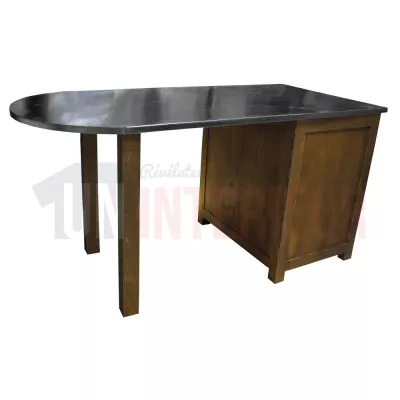 Table pôle central sur-mesure en pin massif plateau zinc