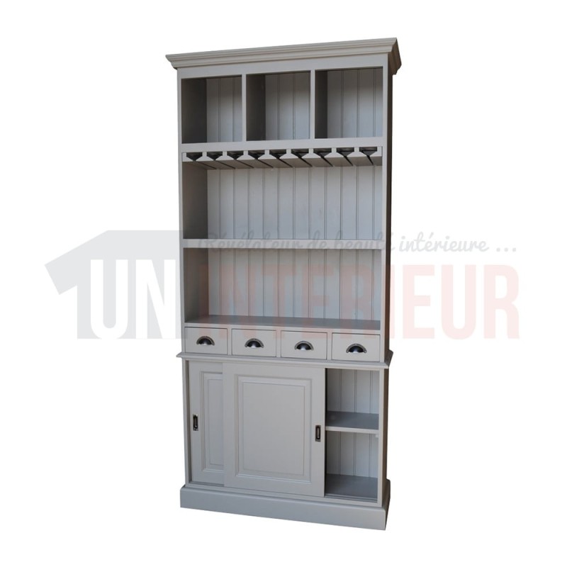 Meuble arrière de bar ou fond de bar équipé d'un porte-verres en pin massif - Chester