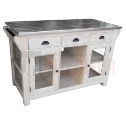 Pôle central de cuisine en pin massif 4 portes vitrées - Nessy