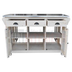 Pôle central de cuisine en pin massif 4 portes vitrées - Nessy