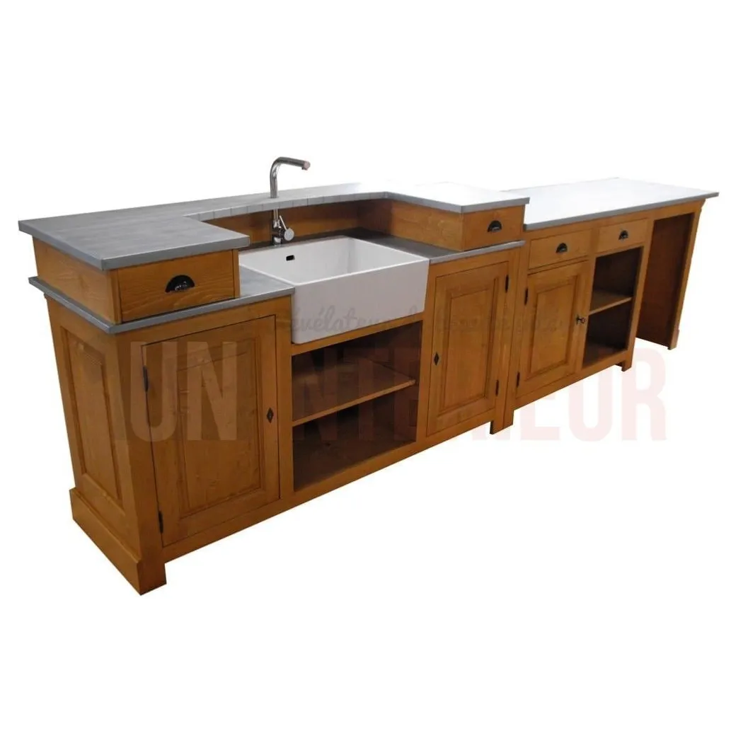 Meuble bar sur-mesure pôle central avec évier et module cuisson
