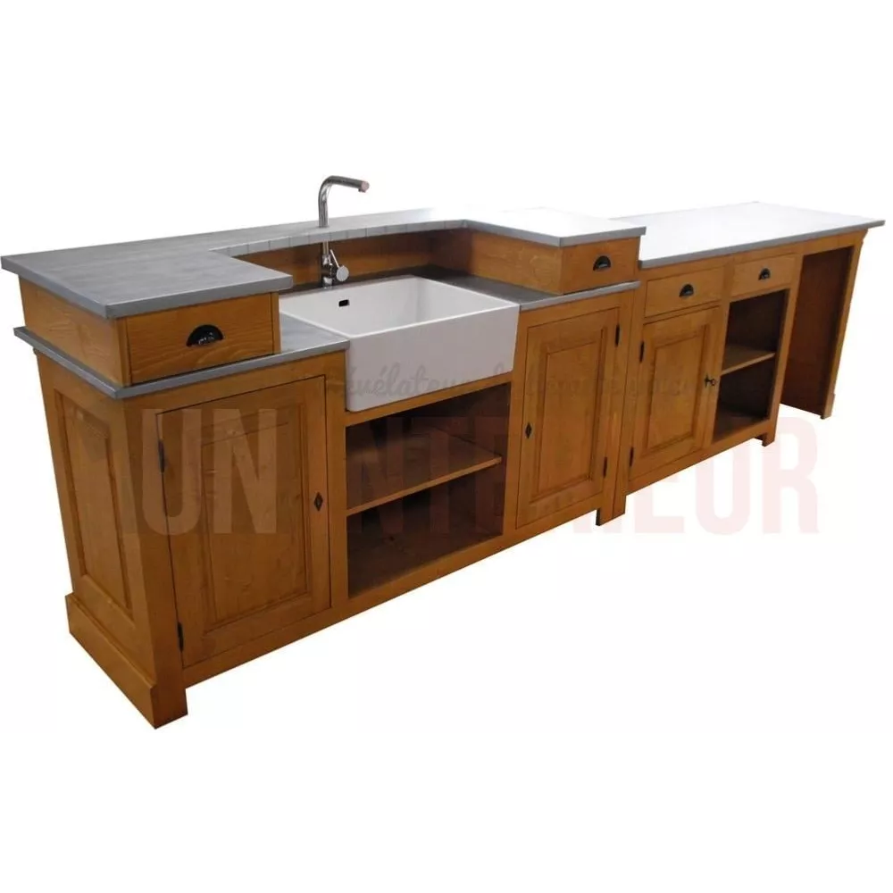 Meuble bar sur-mesure pôle central avec évier et module cuisson