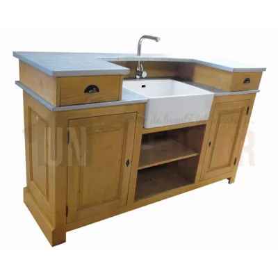 Meuble bar sur-mesure pôle central avec évier et module cuisson