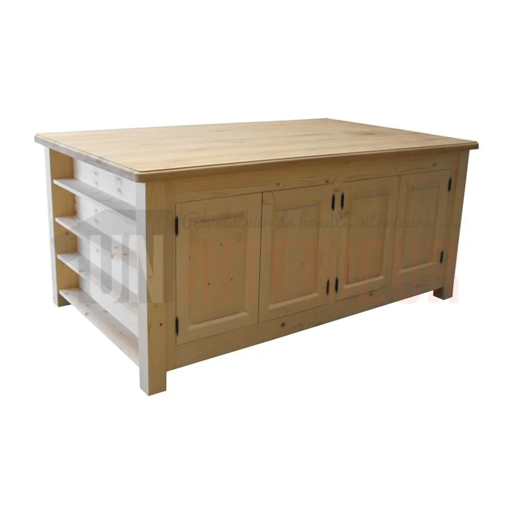 Pôle central sur-mesure en pin massif et chêne 200cm x 120 cm