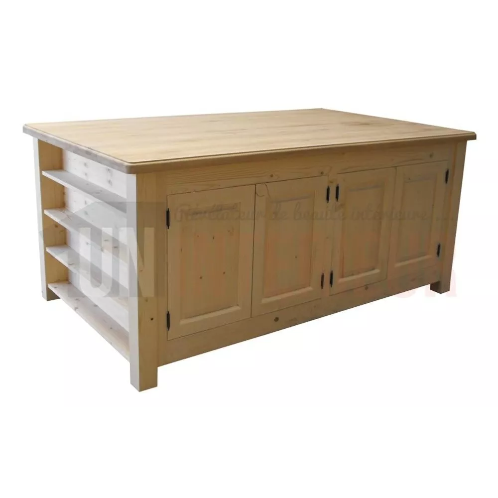 Pôle central sur-mesure en pin massif et chêne 200cm x 120 cm