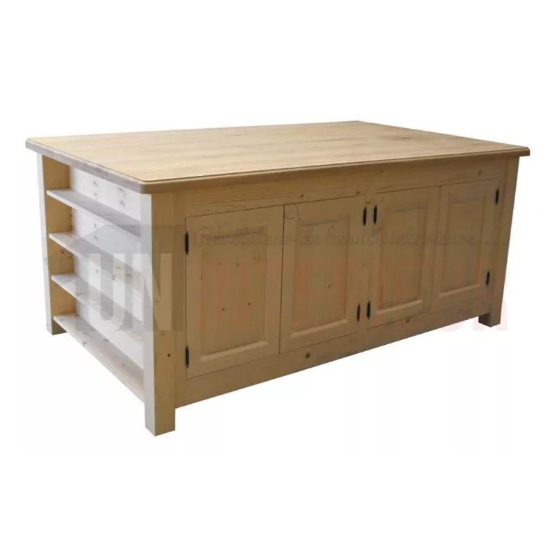 Pôle central sur-mesure en pin massif et chêne 200cm x 120 cm