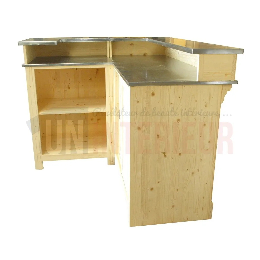 Comptoir de bar d'angle sur mesure 160cm sur 140cm pin massif brut