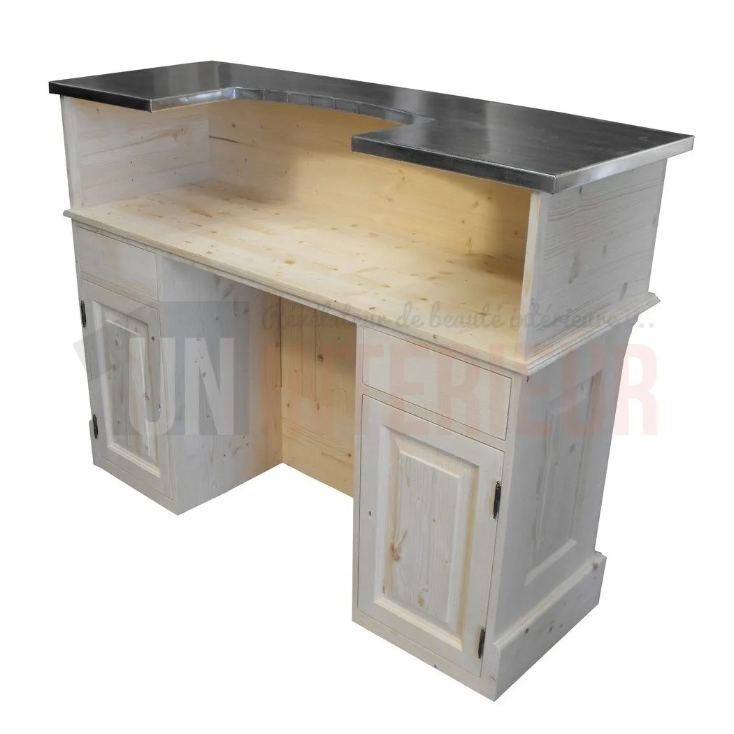 Meuble caisse et accueil sur-mesure en pin massif brut